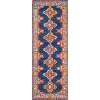 Mark & Day Isla 2'7"x7'3" Runner Woven Indoor Area Rugs Navy/Gray: Stain-Resistant, Pet Friendly, Traditional Medallion Design