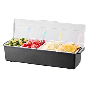 VEVOR Chilled Condiment Server, 4 Compartment Ice Cooled Condiment Serving Container, Chilled Garnish Tray Bar Caddy with Lid, Black - 1 of 4