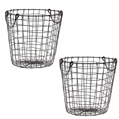 Farmlyn Creek 2 Pack Black Metal Wire Laundry Basket with Handles, Clothes Storage Hamper for Bathroom & Bedroom