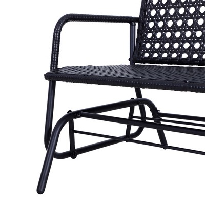 Outsunny Black 2-Person Wicker Glider Bench with Steel Frame