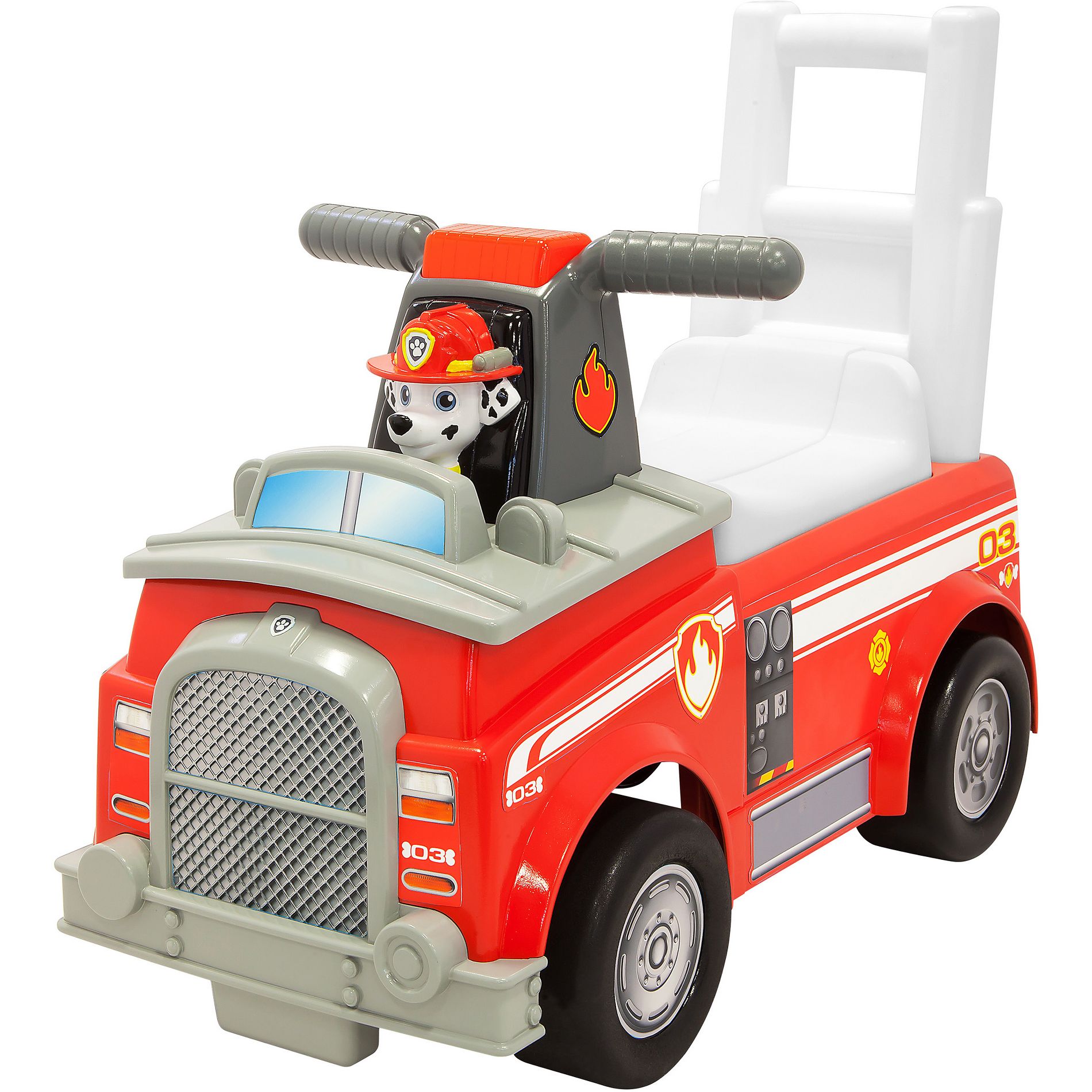 Nick Jr. Paw Patrol Marshall Fire Truck Kids' Ride-On with Lights, Sounds, Storage and Walking Bar