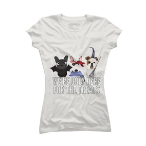 Junior's Design By Humans Dog Halloween - We're Only Here For The Treats By PedigreePrints T-Shirt - 1 of 3