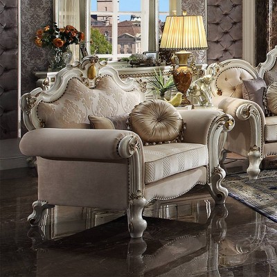 Handcrafted Antique Pearl and Fabric Wood Chair with Pillows