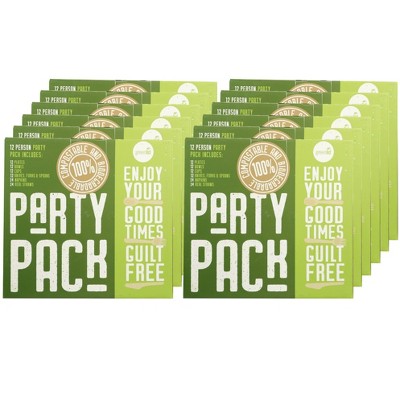 Greenlid 12 Person Party Pack Plates/Bowls/Cups/Cutlery/Napkins/Straws - Case of 12/108 ct