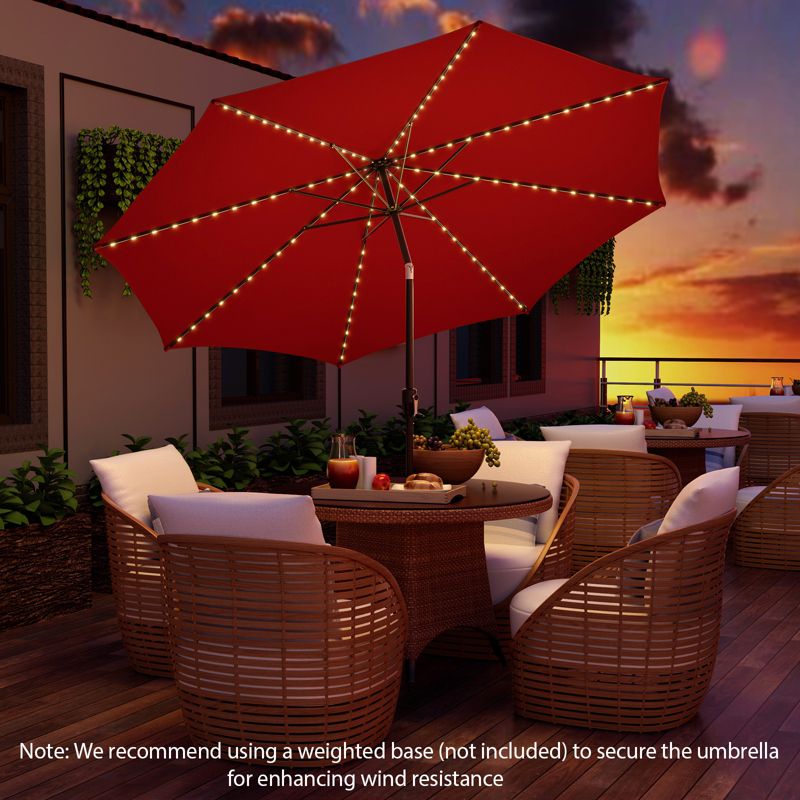 Costway 10 FT 112 LED Solar-Lighted Patio Table Market Umbrella Crank Tilt Outdoor Beige/Coffee/Navy/Wine, 3 of 11