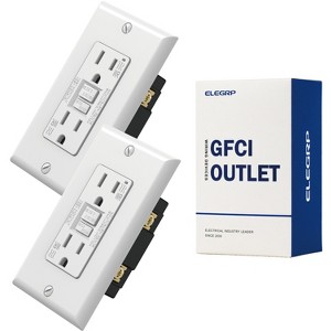 ELEGRP White 15 Amp 125V Tamper Resistant/Weather Resistant Duplex Self-Test GFCI Outlet, with Wall Plate (2-Pack) - 1 of 1