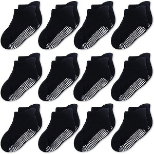 Cozyway CozyWay Non-Slip Ankle Style Socks with Grippers, 12 Pack for Baby Boys and Girls, Solid Black, 3-5 Years, Unisex - 1 of 4