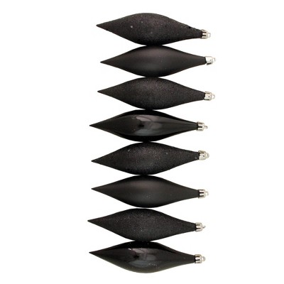 Jet Black Shatterproof 4-Finish Finial Drop Christmas Ornaments Set