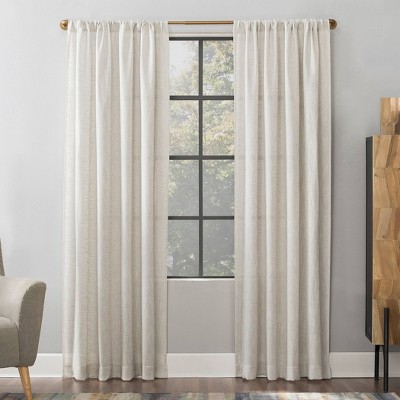 84"x52" Wallis Crosshatch Slub Textured Linen Blend Sheer Rod Pocket Curtain Panel Ivory - Scott Living