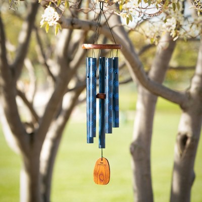 24" Blue Metal and Wood Garden Wind Chime
