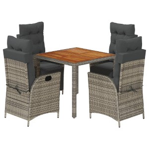 vidaXL Patio Dining Set with Cushions Outdoor Garden Furniture Poly Rattan - Gray 35.4" Table Length 4 Piece - 1 of 4