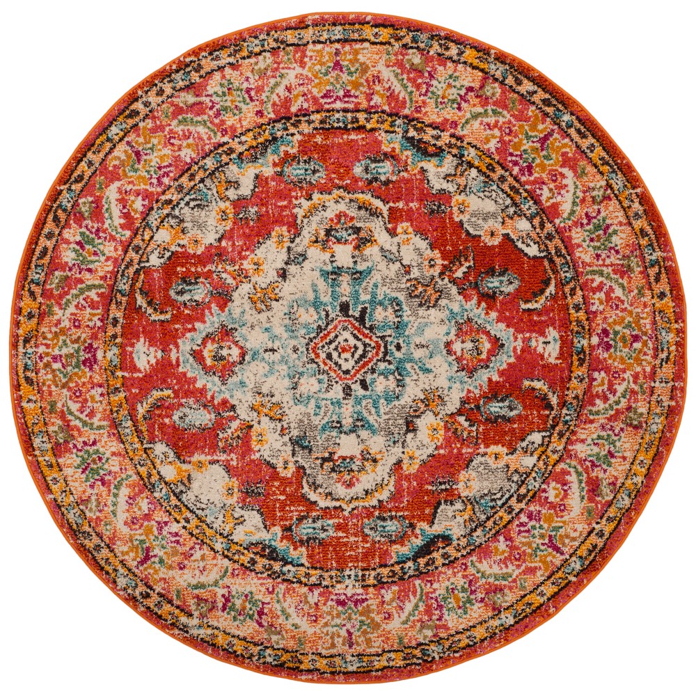 5'x5' Round Saniya Medallion Area Rug Orange/Light Blue Round - Safavieh