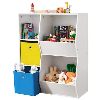 SONGMICS Toy Storage Organizer, with Compartments, Shelves and Fabric Bins, for Kids Room, Playroom, White