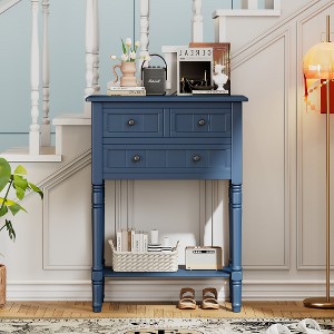 ACEPANO 23.7 in. W Narrow Console Table with Three Storage Drawers and Bottom Shelf-Navy - 1 of 4