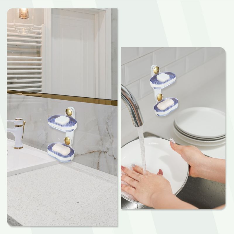 Unique Bargains Bathroom Kitchen Double Layer Wall Mounted Soap Dish 6.10"x4.13"x9.65", 5 of 8