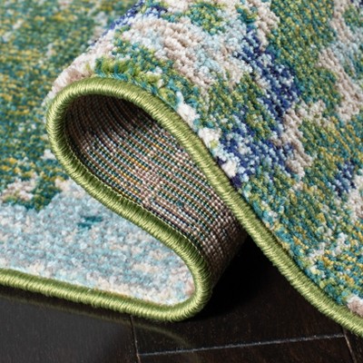 Green and Turquoise Round Synthetic Hand-knotted Area Rug