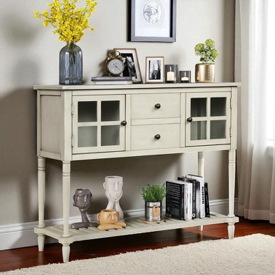 Sideboard Buffet Cabinet with Glass Doors, 2 Drawers and Bottom Shelf, Farmhouse Wooden Storage Cabinet for Dining Room, Living Room, or Entryway