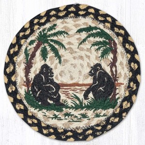 Earth Rugs Gorilla Silhouettes Printed Round Jute Trivet – 10" Wildlife-Inspired Heat-Resistant Eco-Friendly Braided Table Accent - 1 of 3