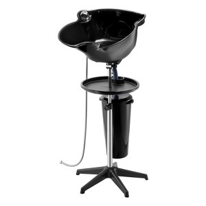 VEVOR Portable Shampoo Bowl, Deep Shampoo Sink for Washing Hair with Adjustable Height and Angle, Includes Drain Hose, Shower Head and Bucket, Black - 1 of 4