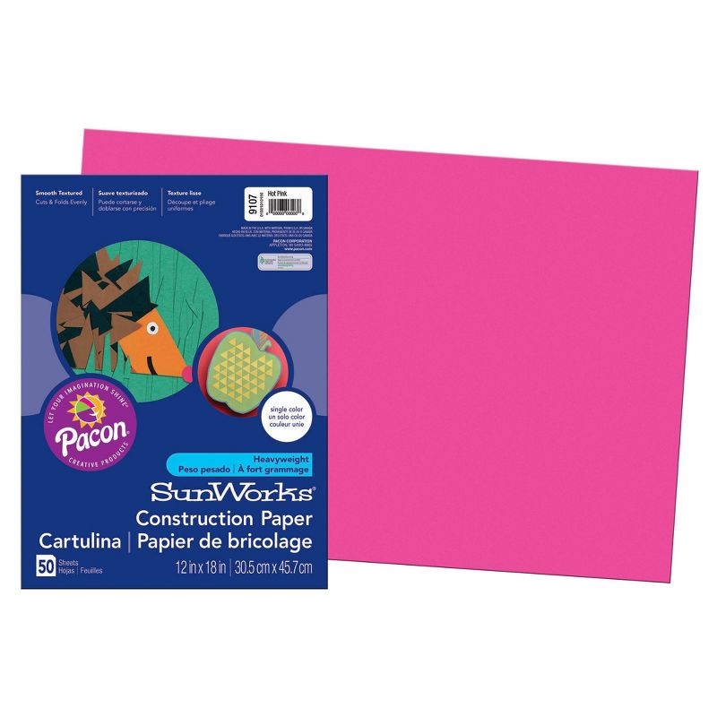 Prang® Construction Paper, Hot Pink, 12" x 18", 50 Sheets Per Pack, 5 Packs, 2 of 3