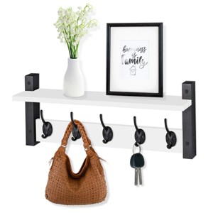 Sorbus 24 Inch Floating Wall Shelf with 5 Heavy Duty Hooks – for Entryway, Bathroom, Bedroom, Kitchen, or Mudroom - 1 of 4