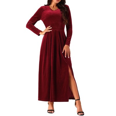 INSPIRE CHIC Women's Elegant V Neck Long Sleeve High Waist Split Hem Dress