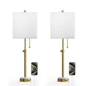 Maxax Gold Iron Adjustable Table Lamps with USB Charging, Modern Desk Lamps with White Fabric Shade for Bedroom, Living Room - 1 of 4