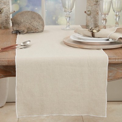 Cream Linen Rectangle Table Runner with Piping Trim