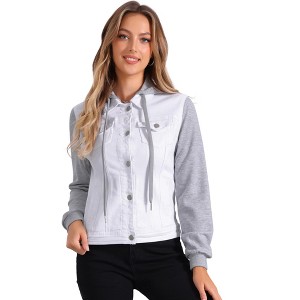 INSPIRE CHIC Women's Regular Fit Layered Drawstring Hood Denim Jacket with Pockets - 1 of 4