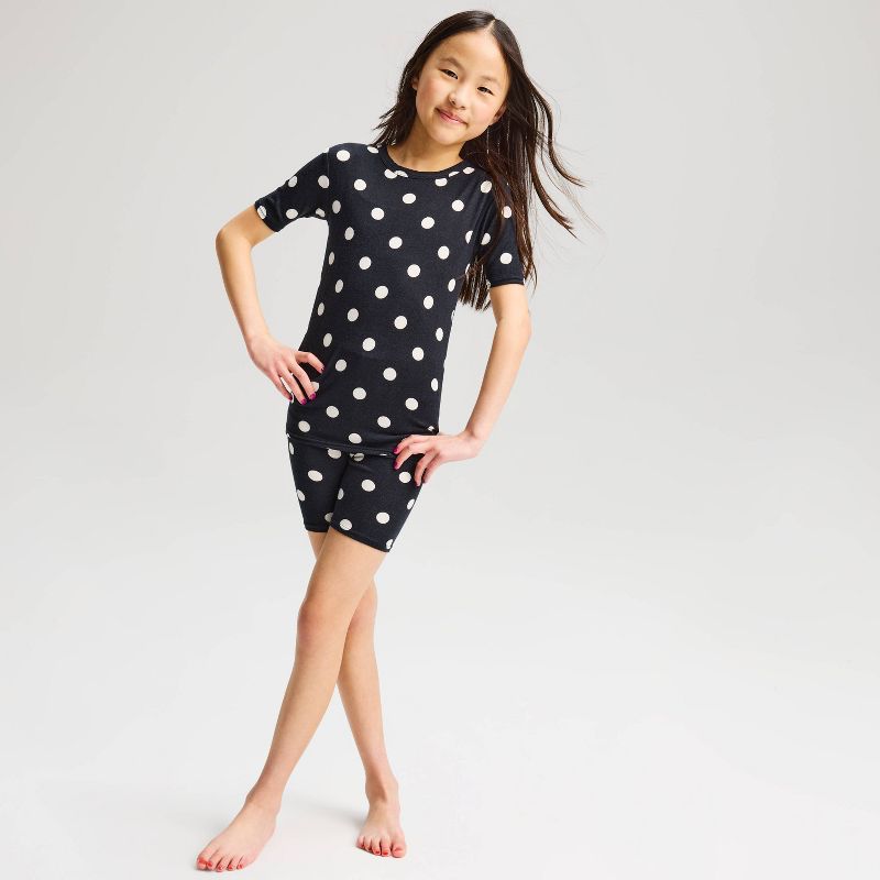Girls' 2pc Short Sleeve Polka Dot Tight Fit Knit Pajama Set - Cat & Jack™ Black/White 4