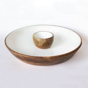 Jeanne Fitz Wood + White Collection 15" Acacia Wood Chip and Dip Serving Bowl - 1 of 3