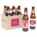 Big Dot of Happiness Girl Special Delivery - Pink It's A Girl Stork Baby Shower Decorations for Women & Men - 6 Beer Bottle Label Stickers & 1 Carrier