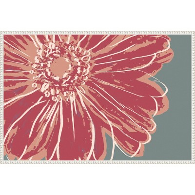 Large Pink Flower on Gray-Green Framed Canvas Wall Art