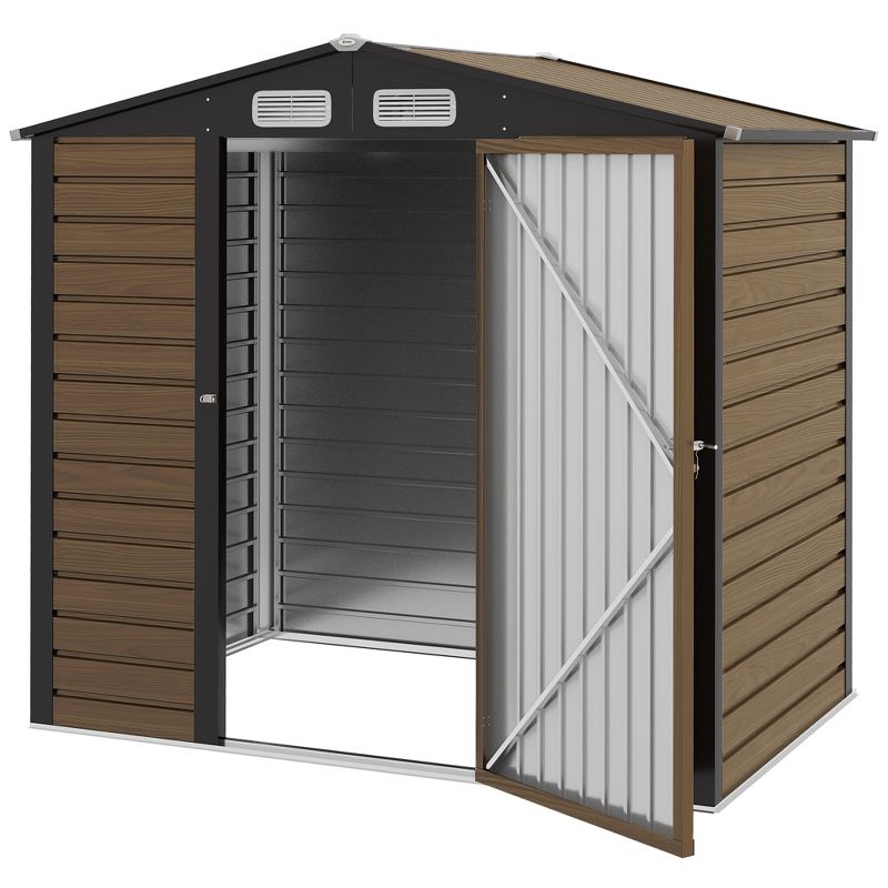 Outsunny 74.8" x 52" Metal Outdoor Shed, Garden Storage Shed with Vents for Yard, Patio, Lawn, Oak Colored, 4 of 7
