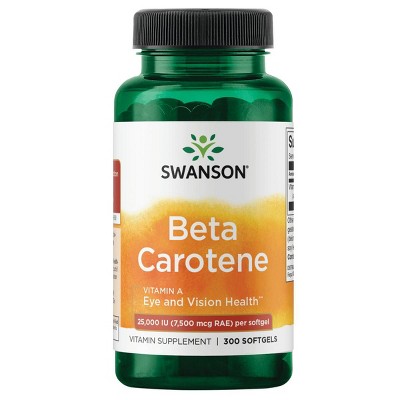 Swanson Beta-Carotene Vitamin A Supplement, Helps Promote Healthy Skin, Hair & Eyes, 25,000 IU (300 Softgels).