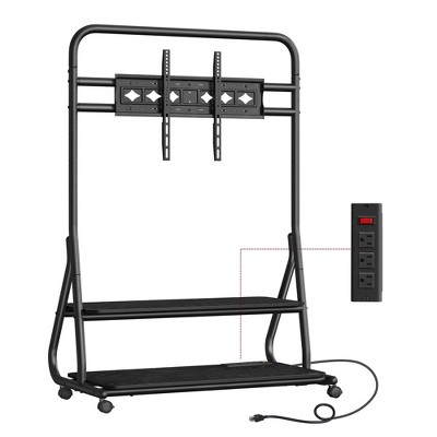 VASAGLE TV Stand with Wheels, for LCD LED OLED Flat Curved TVs up to 75 Inches and 88 lb, Rolling TV Cart, with Storage Shelf Ink Black