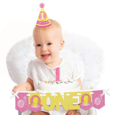 Big Dot of Happiness Pink Ducky Duck 1st Birthday - First Birthday Girl Smash Cake Decorating Kit - High Chair Decorations