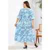 YESFASHION Women's Plus-Size Summer Dresses Floral Short Sleeve Long High Waist A-Line Pleated Layers Dress - 4 of 4