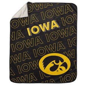 NCAA Iowa Hawkeyes Wordmark 60 x 70 Faux Shearling Blanket: Team Logo Plush Throw - 1 of 3