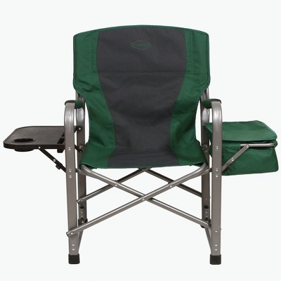 Kamp-Rite Director Portable Lounge Chair Outdoor Furniture Folding Sports Chair with Side Table, Cup Holder, and 12 Can Ice Cooler, Green (2 Pack)