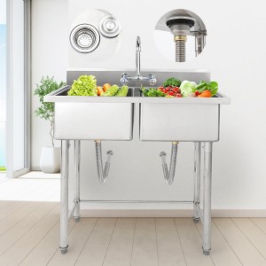 Freestanding Dual Bowl Utility Sink 41"x23"x45", NSF Certified 304 Stainless Steel, Corrosion Resistant - 1 of 4