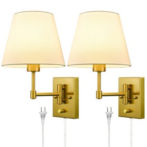 Claxy Plug-in Wall Sconces Set Of Two Beige Shade Swing Arm Wall Lamp - 1 of 4