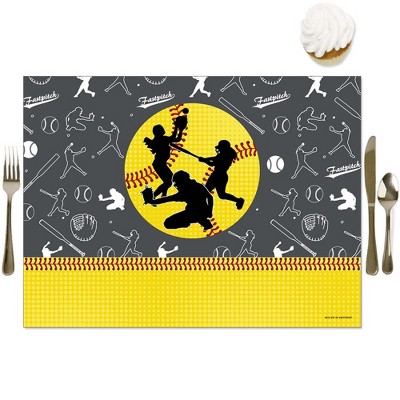 Big Dot of Happiness Grand Slam - Fastpitch Softball - Party Table Decorations - Birthday Party or Baby Shower Placemats - Set of 16