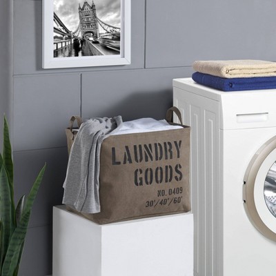 Khaki Green Collapsible Canvas Laundry Basket with Handles