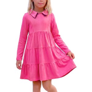 INSPIRE CHIC Girls Polo Dress Long Sleeve Ruffle Tiered Swing Midi Casual  Dresses 5-12 Years Kids Dresses Large Pink : Target