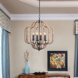 LLHZSY 4 - Light Vintage Candle Style Geometric Beads Brown Chandelier-17 7/10" - 1 of 4