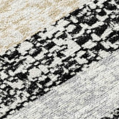 Black And Silver Striped Washable Indoor Outdoor Area Rug