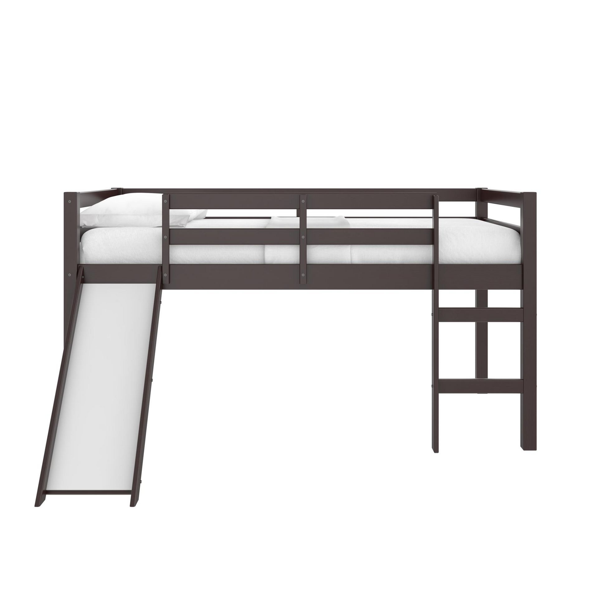 DHP Milton Kids Junior Loft Bed with Slide, Twin, Brown