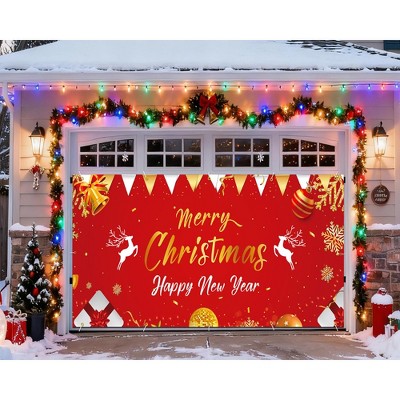Giant 7x16 ft Christmas Garage Door Banner, Festive Holiday Decor for Outdoor & Indoor, Reusable Polyester with Hanging Rope