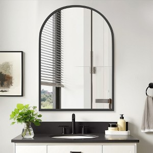 MAYEERTY 29.5 x 39.4in Modern Arch Bathroom Medicine Cabinets, Metal Framed Wall Mirror with Storage, Black - 1 of 4